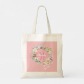 Florale roze gouden script monogram roze tote tas (Achterkant)