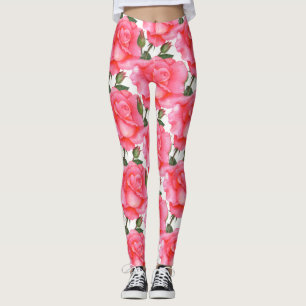 Florale roze rozen leggings
