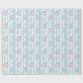  florale rozen klassieke stripe lichtblauw cadeaupapier (Vlak)