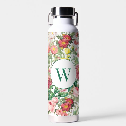 Florale Rozen lentestuin monogrammen Waterfles (Voorkant)