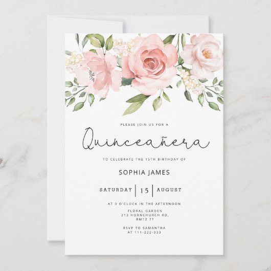 Florale rozen Quinceanera 15e verjaardag Kaart (Voorkant)