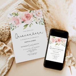 Florale rozen Quinceanera 15e verjaardag Kaart