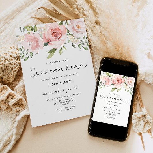 Florale rozen Quinceanera 15e verjaardag Kaart