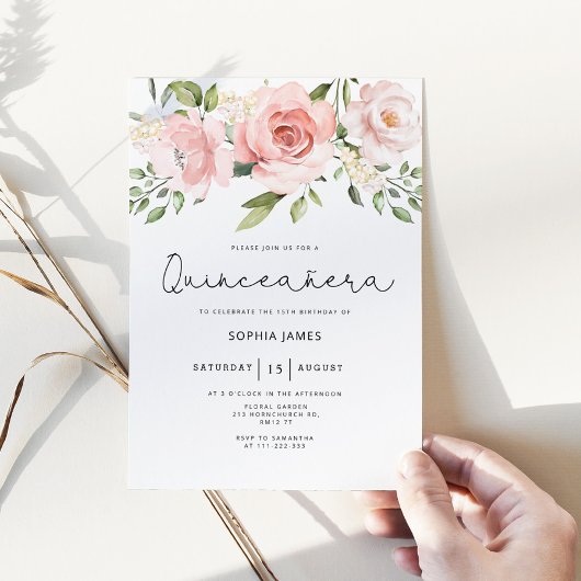 Florale rozen Quinceanera 15e verjaardag Kaart