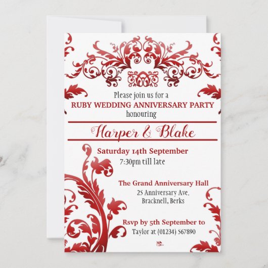 Florale Ruby 40ste verjaardagsuitnodigingen Kaart (Voorkant)