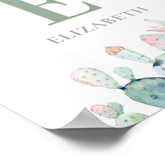 Florale sachulente baby monogram. Cactus crèche Poster (Hoek)