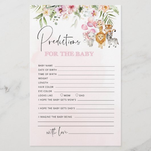 Florale safari dieren voorspelling van baby (Voorkant)