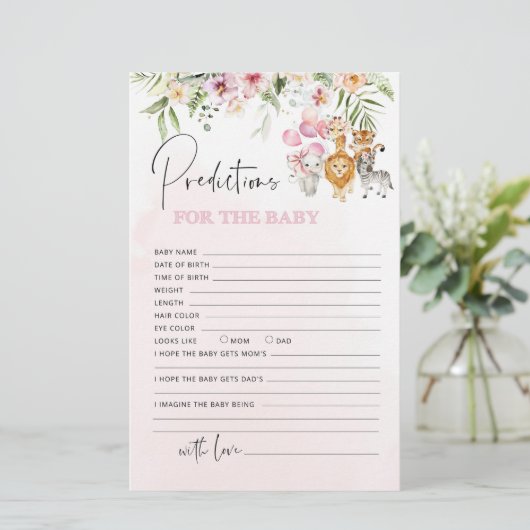 Florale safari dieren voorspelling van baby (Staand voorkant)