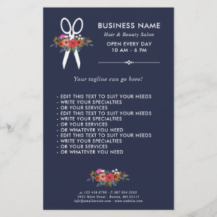 Florale schaar - Navy Blue Hair Salon Flyer