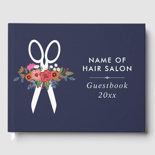 Florale schaar - Navy Blue Hair Salon Gastenboek (Voorkant)