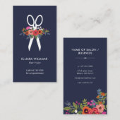 Florale schaar - Navy Blue Hair Stylist Visitekaartje (Voorkant / Achterkant)