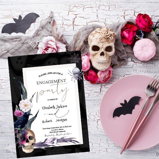 Florale Schedel Halloween Bruiloft  Kaart