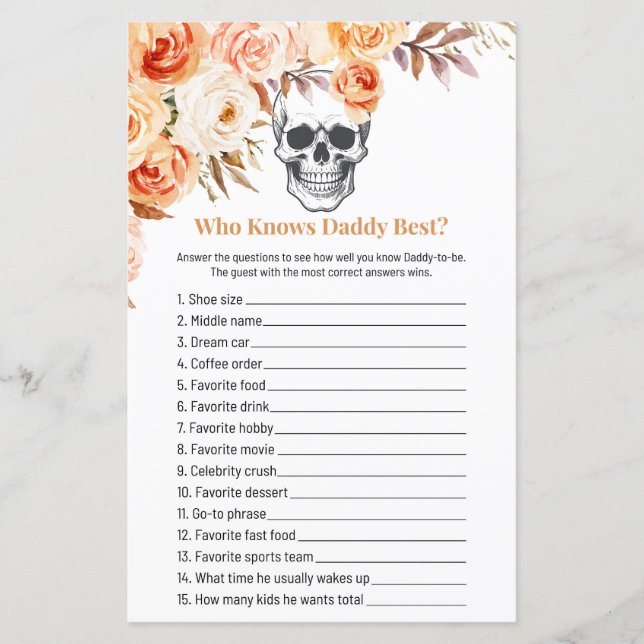 Florale Schedel Halloween Wie Weet Papa Game (Voorkant)