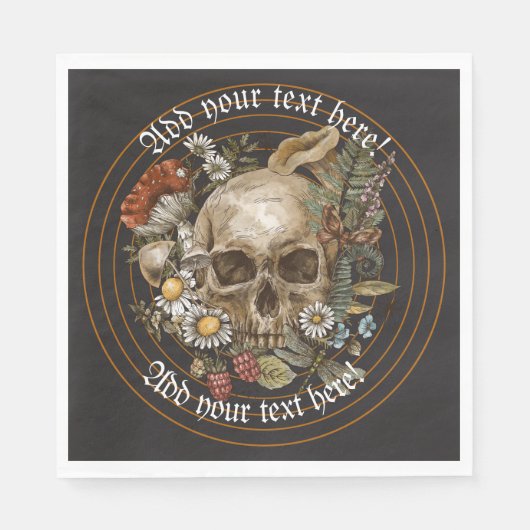Florale  schedel in gouden cirkelstaven Napkin Servet (Voorkant)