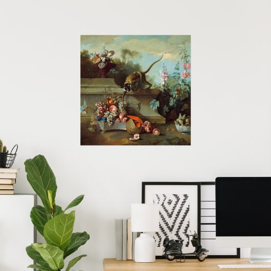 Florale schildering van buitenste aap poster (Thuiskantoor)