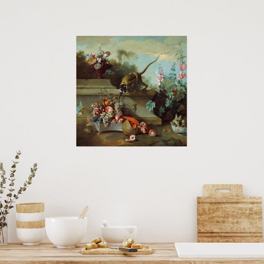 Florale schildering van buitenste aap poster (Keuken)