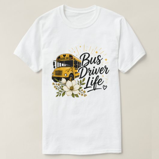 Florale Schoolbus Bestuurder T-shirt - "Busbestuur (Design voorkant)