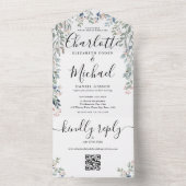 Florale Script Monogram QR Code Huwelijk All In One Uitnodiging (Binnen)