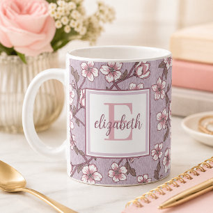 Florale Script Monogrammok – Gepersonaliseerde Ges Koffiemok
