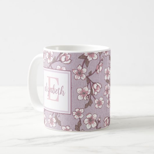 Florale Script Monogrammokerkop – Gepersonaliseerd Koffiemok (Voorkant links)