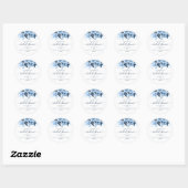 Florale Script Navy Blauwe Waterverf Bruiloftsborr Ronde Sticker (Vel)