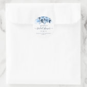 Florale Script Navy Blauwe Waterverf Bruiloftsborr Ronde Sticker (Tas)