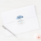 Florale Script Navy Blauwe Waterverf Bruiloftsborr Ronde Sticker (Envelop)