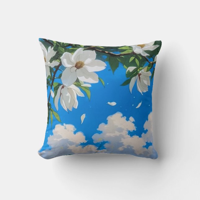 Florale Serie Kussen — Witte Magnolia (Voorkant)