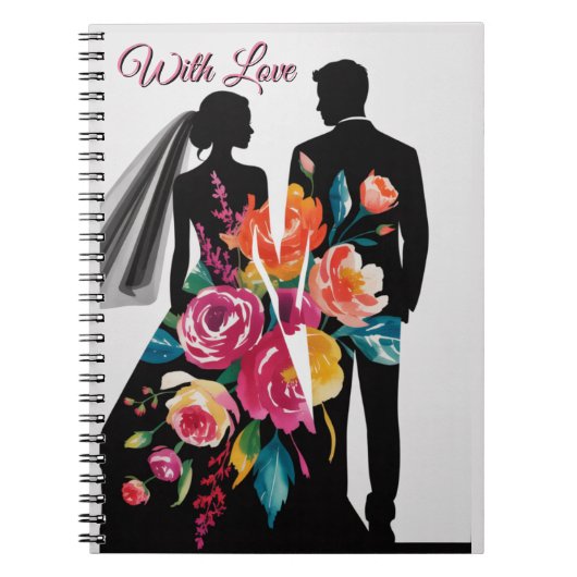 Florale Silhouet | Modern Bruid & Bruidegom Kunst Notitieboek (Voorkant)