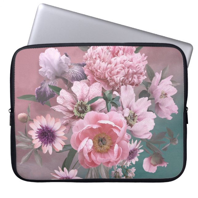 Florale sjabloon. Mooie bloemen pinda's en iri Laptop Sleeve (Voorkant)