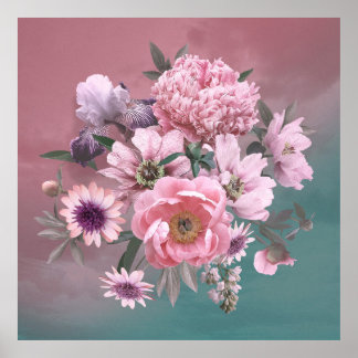 Florale sjabloon. Mooie bloemen pinda's en iri Poster