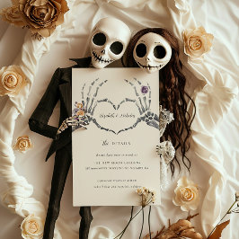 Florale Skelet | Halloween Huwelijksgast Details Informatiekaartje