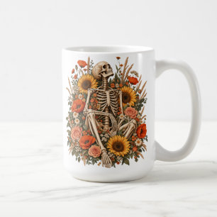 Florale skelet zonnebloem goth halloween kostuum koffiemok