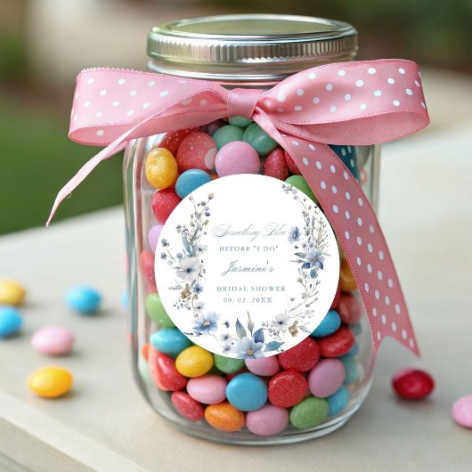 Florale Something blue voor ik doe Bruidsfeest Ronde Sticker