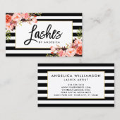 Florale streepjes met penseel Script-koraal gestre Visitekaartje (Voorkant / Achterkant)