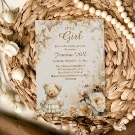 Florale teddybeer Het is een meisje baby shower Kaart