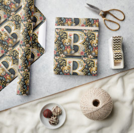 Florale teddybeer letter B Cadeaupapier