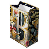 Florale teddybeer letter B Medium Cadeauzakje (Voorkant Gekanteld)