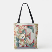 Florale teddybeer letter E Tote Bag (Achterkant)