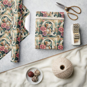 Florale teddybeer letter Q Cadeaupapier