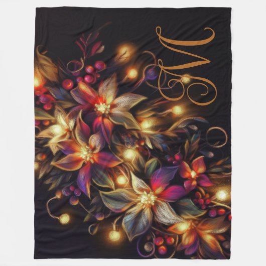 Florale Tekening Kerst Florale Initiaal Fleece Deken (Voorkant)