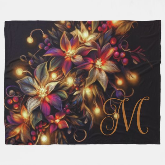 Florale Tekening Kerst Florale Initiaal Fleece Deken (Voorkant (Horizontaal))