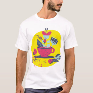 Florale Theekom Illustratie T-shirt - Modern Boho