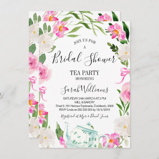 Florale theetheebridale Shower Uitnodiging (Voorkant / Achterkant)