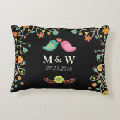 Florale Tortelduifjes  Couple Modern Wedding Monog Accent Kussen (Achterkant)