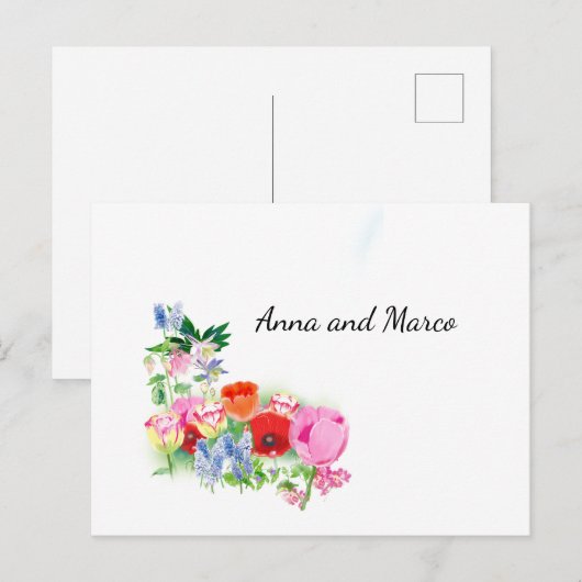 Florale trouwkaart briefkaart (Voorkant / Achterkant)