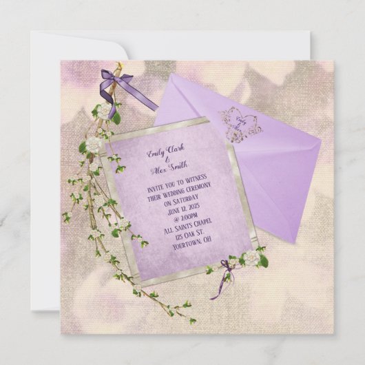 florale twig over bruiloft - uitnodiging met envel (Voorkant)