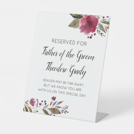 Florale vader van het Groom Memorial Seat Wedding Reclamebord Met Voetstuk (Voorkant)