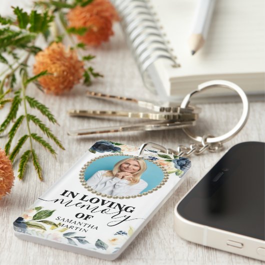 Florale viering van de blauwe marine Gift Sleutelh Sleutelhanger (Voorkant Rechts)