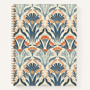 Florale vintage-geïnspireerde Art Deco-spiraalnoti Notitieboek